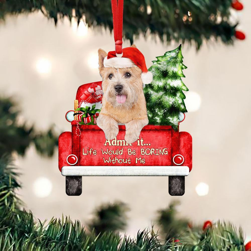 Norwich Terrier On The Red Truck Acrylic Christmas Ornament