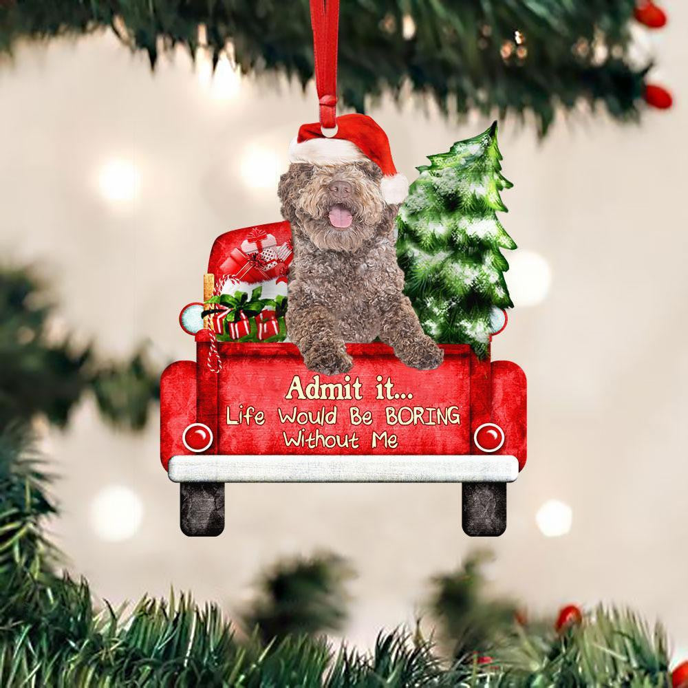 Lagotto Romagnolo On The Red Truck Acrylic Christmas Ornament