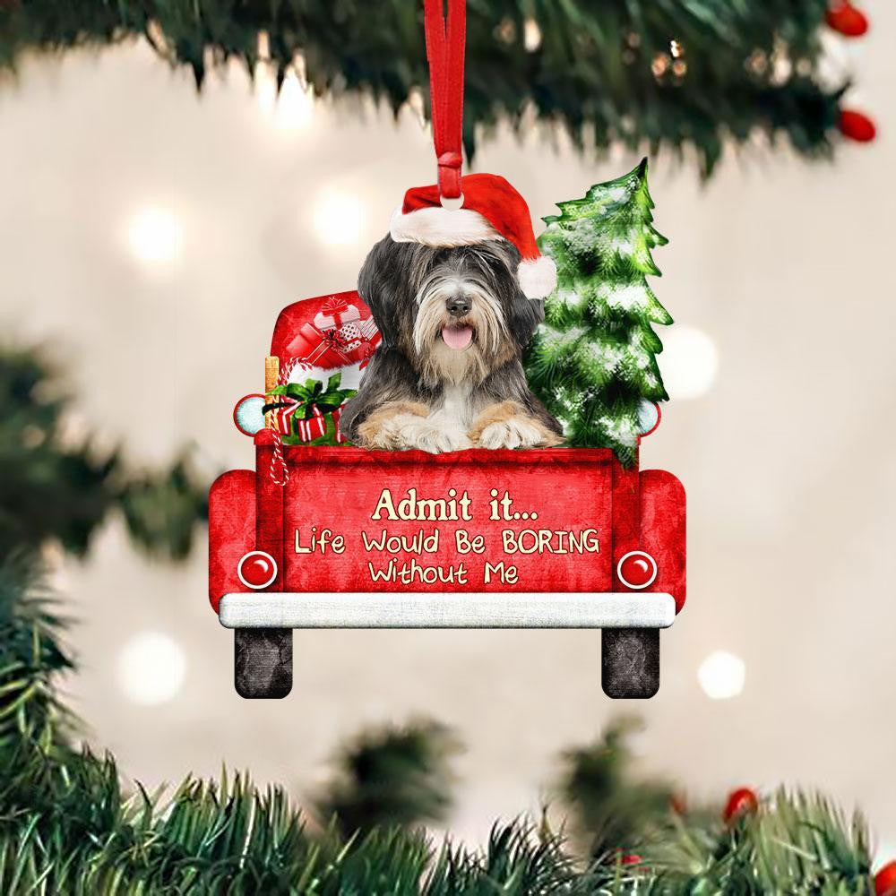 Tibetan Terrier On The Red Truck Acrylic Christmas Ornament