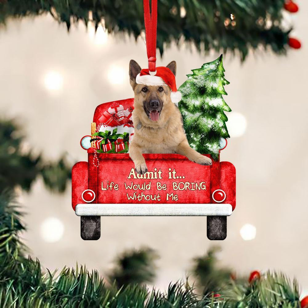 German Shepherd On The Red Truck Acrylic Christmas Ornament