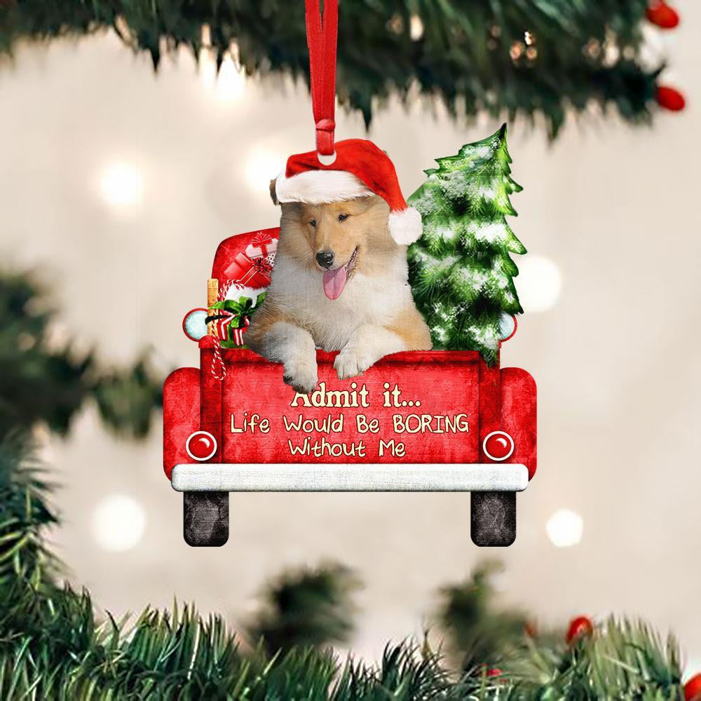 Rough Collie On The Red Truck Acrylic Christmas Ornament