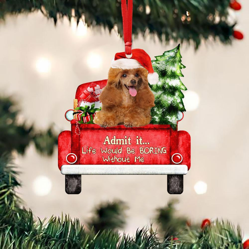 Toy Poodle On The Red Truck Acrylic Christmas Ornament
