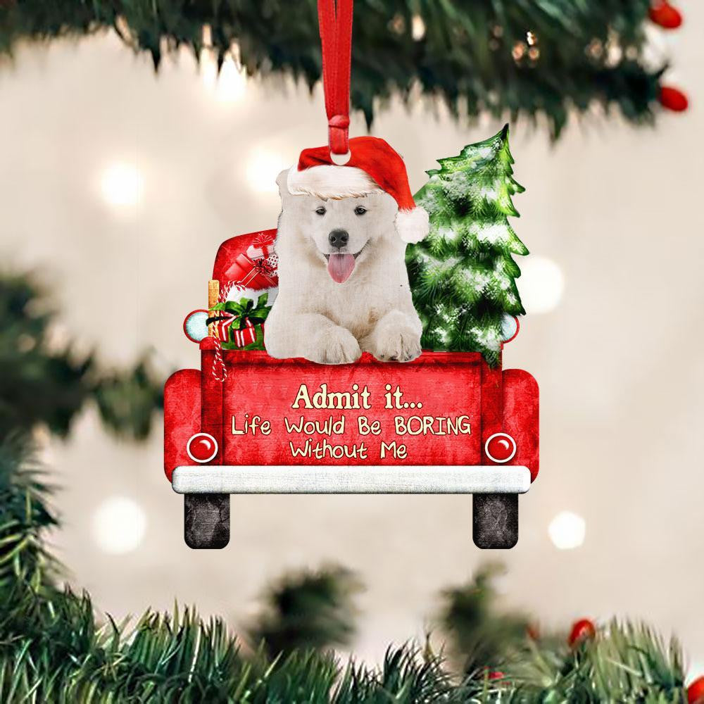 Samoyed On The Red Truck Acrylic Christmas Ornament