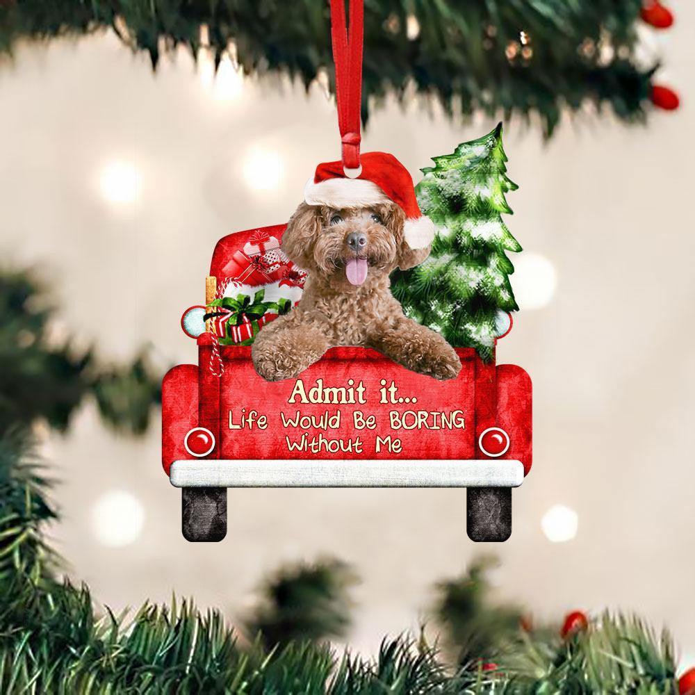 Poodle On The Red Truck Acrylic Christmas Ornament
