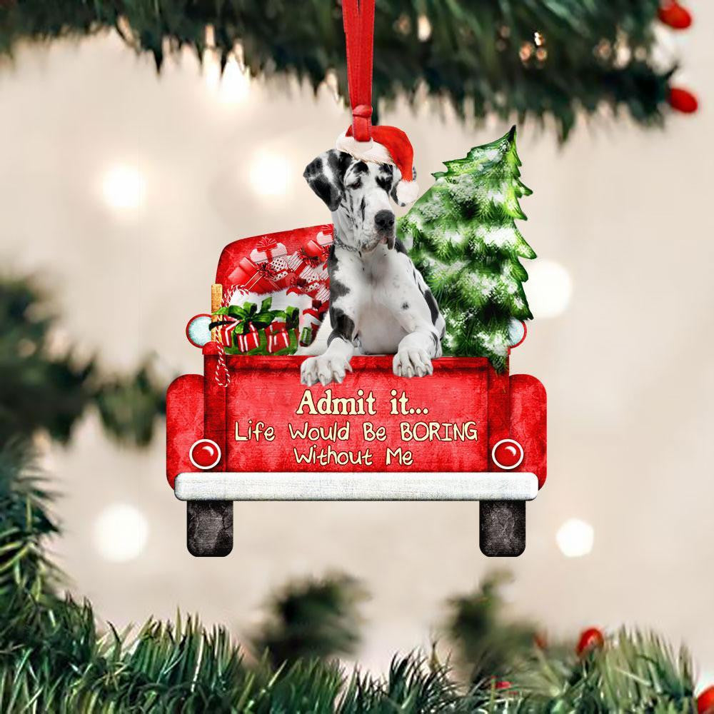 Great Dane On The Red Truck Acrylic Christmas Ornament