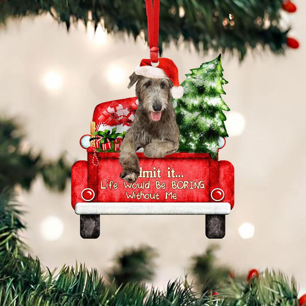 Irish Wolfhound On The Red Truck Acrylic Christmas Ornament
