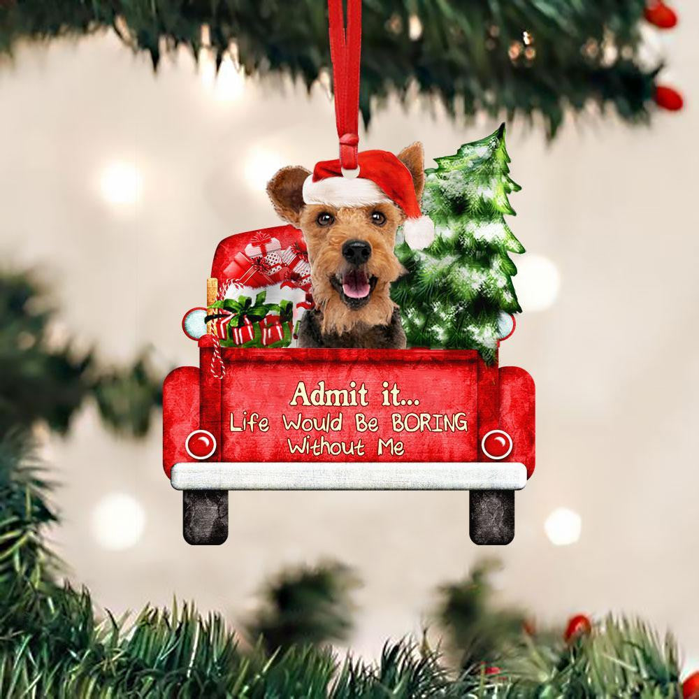 Welsh Terrier On The Red Truck Acrylic Christmas Ornament