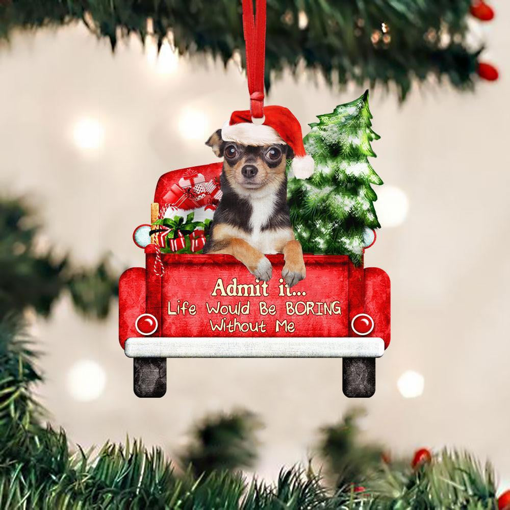 Chihuahua On The Red Truck Acrylic Christmas Ornament