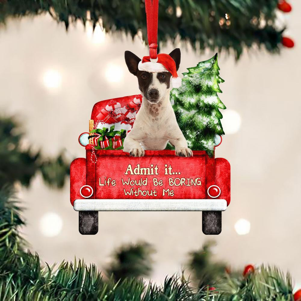 Jack Russell Terrier On The Red Truck Acrylic Christmas Ornament