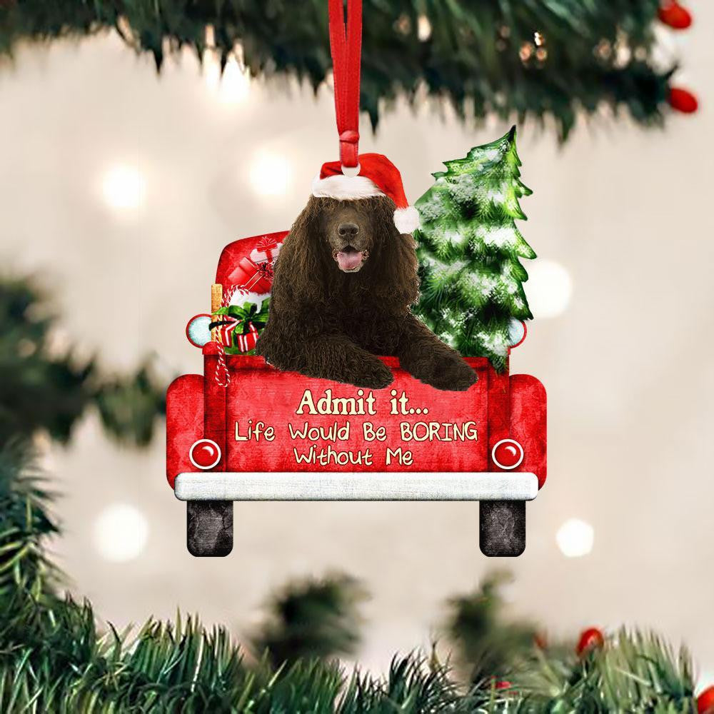 Irish Water Spaniel On The Red Truck Acrylic Christmas Ornament