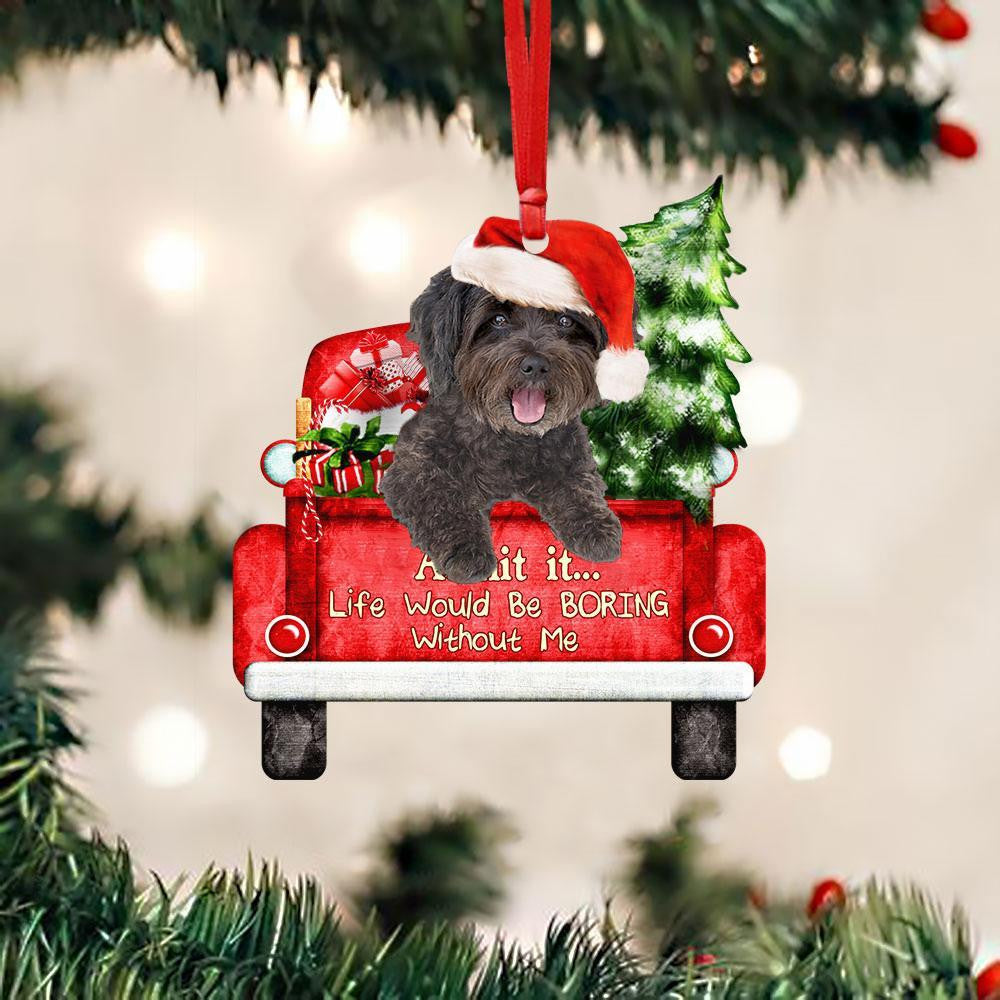Schnoodle On The Red Truck Acrylic Christmas Ornament