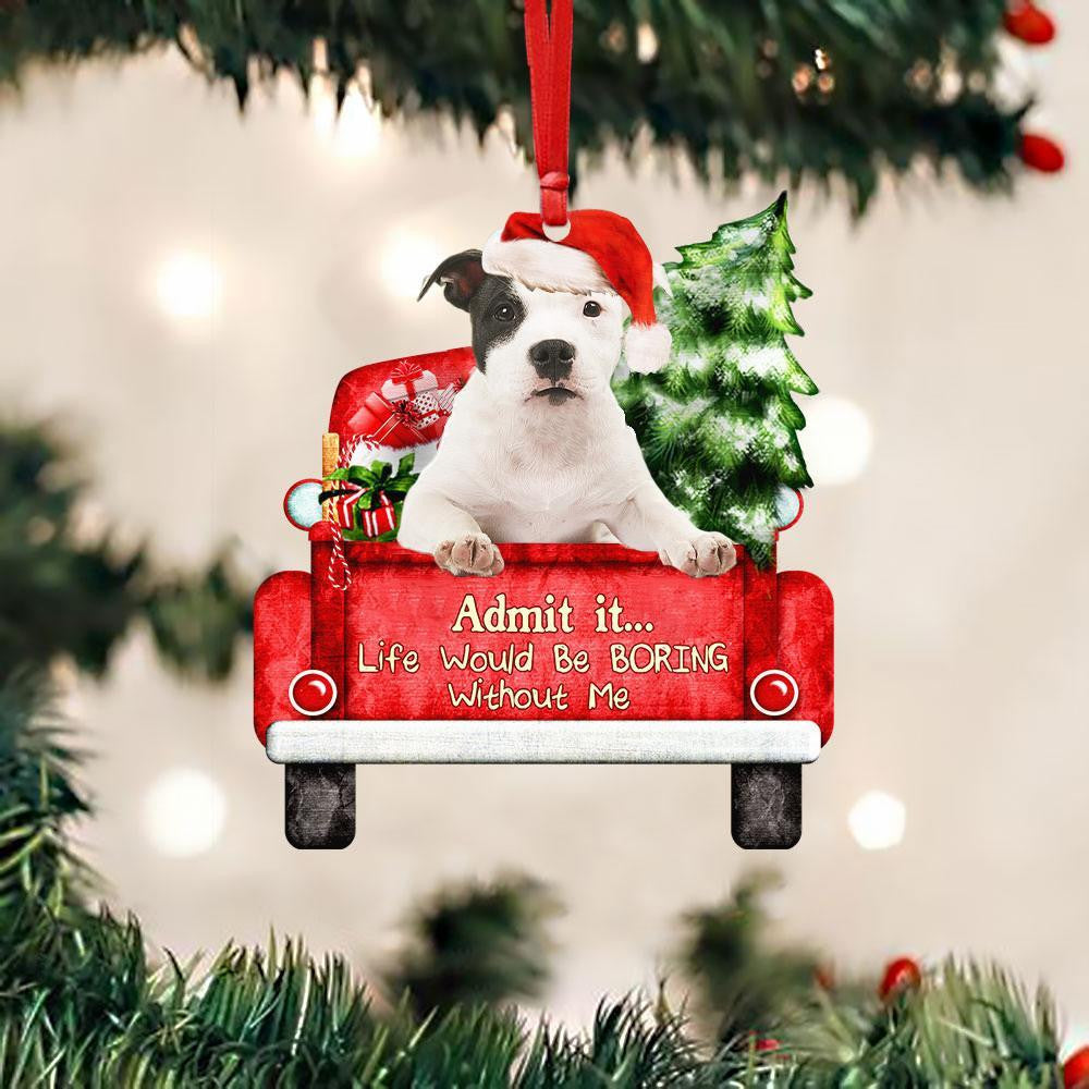 Pit Bull On The Red Truck Acrylic Christmas Ornament