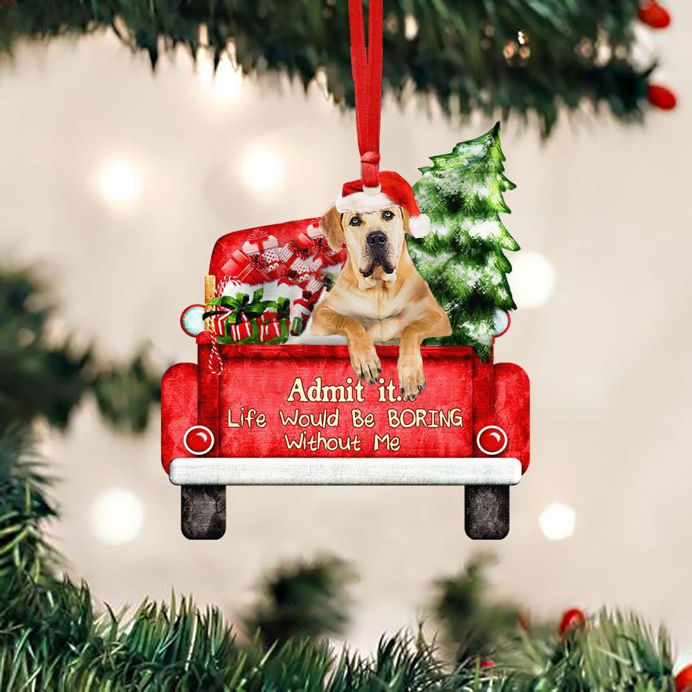 Boerboel On The Red Truck Acrylic Christmas Ornament