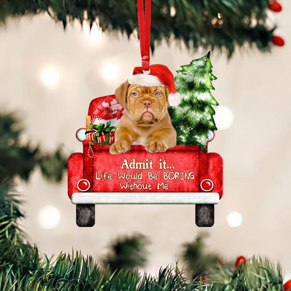 Dogue De Bordeauxl On The Red Truck Acrylic Christmas Ornament