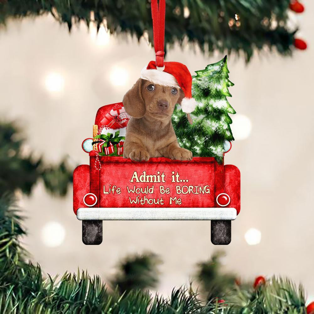 Dachshund On The Red Truck Acrylic Christmas Ornament