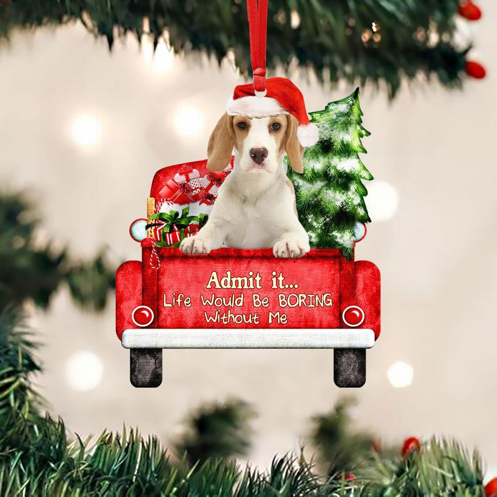 Beagle On The Red Truck Acrylic Christmas Ornament