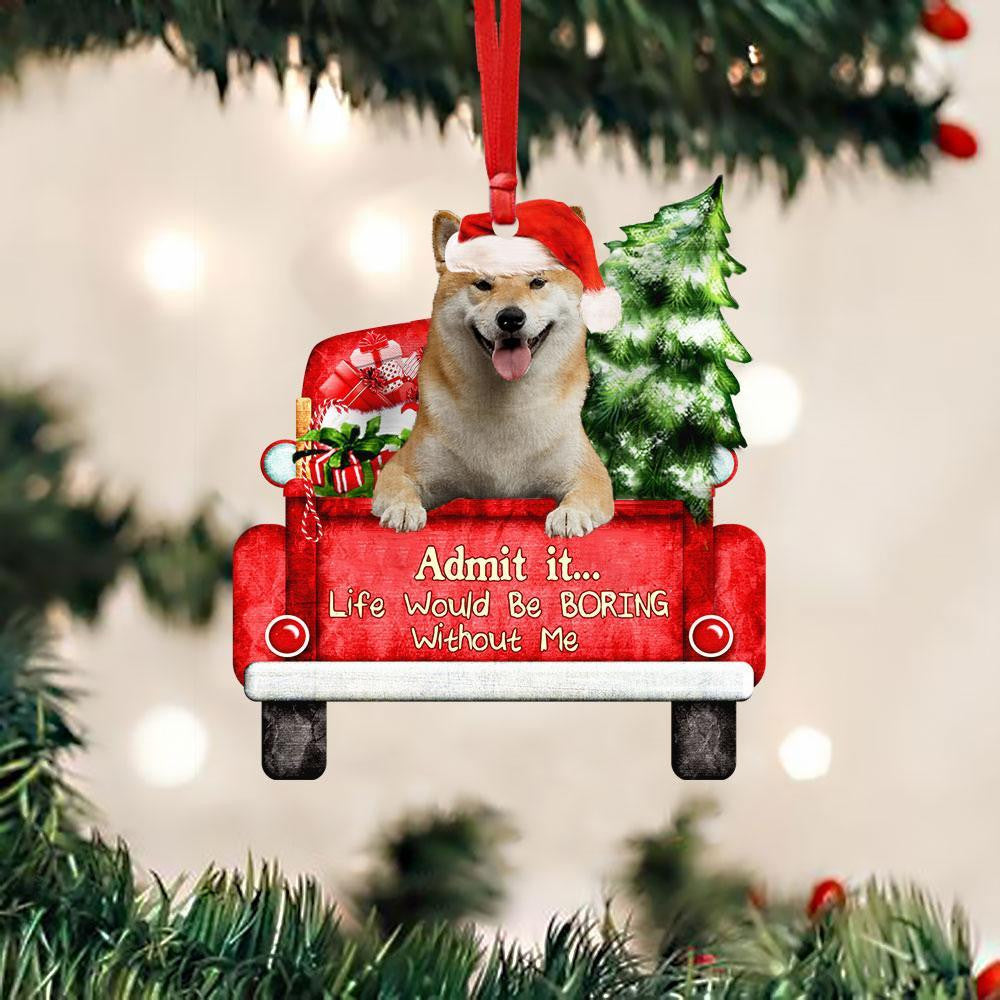 Shiba Inu On The Red Truck Acrylic Christmas Ornament