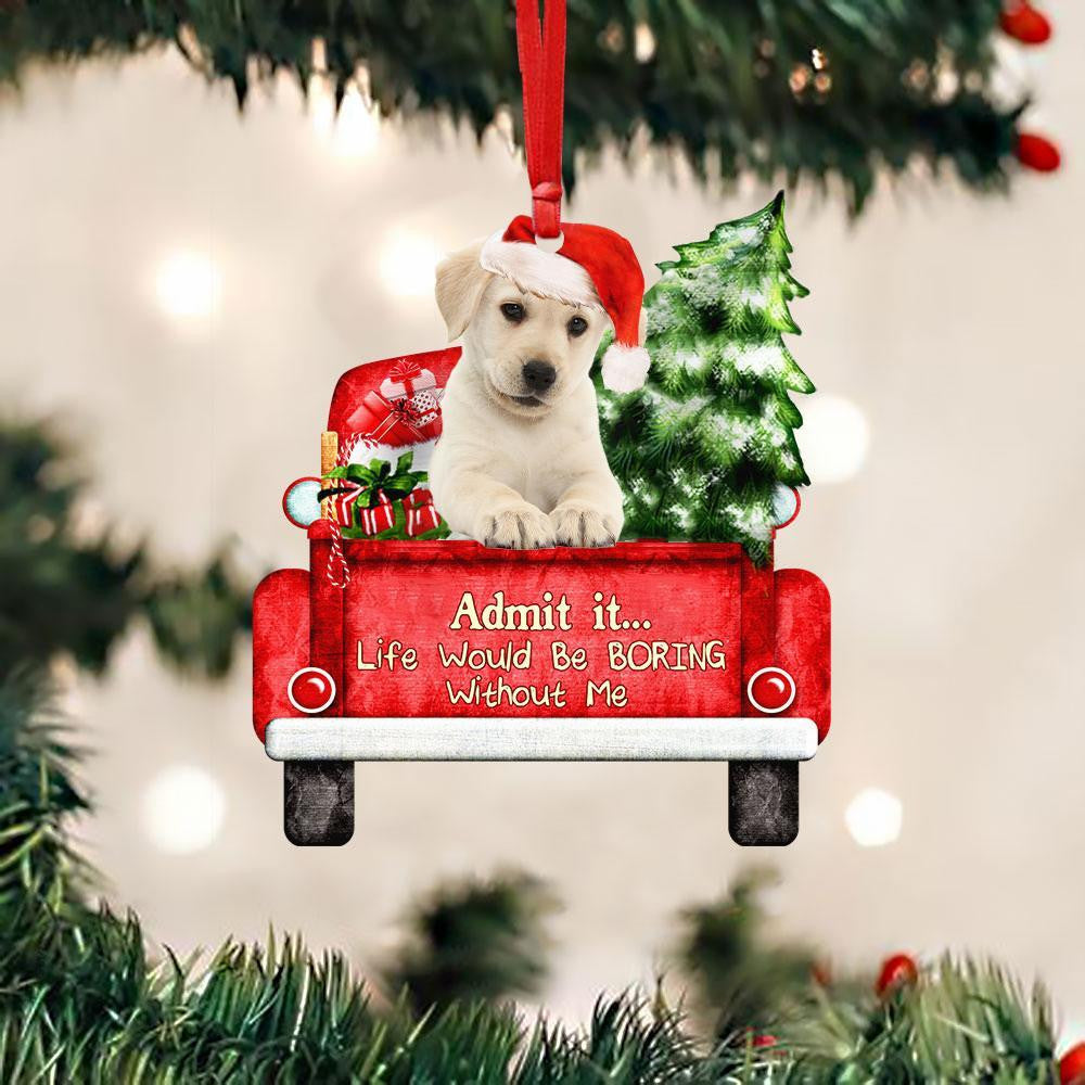 Labrador Retriever On The Red Truck Acrylic Christmas Ornament