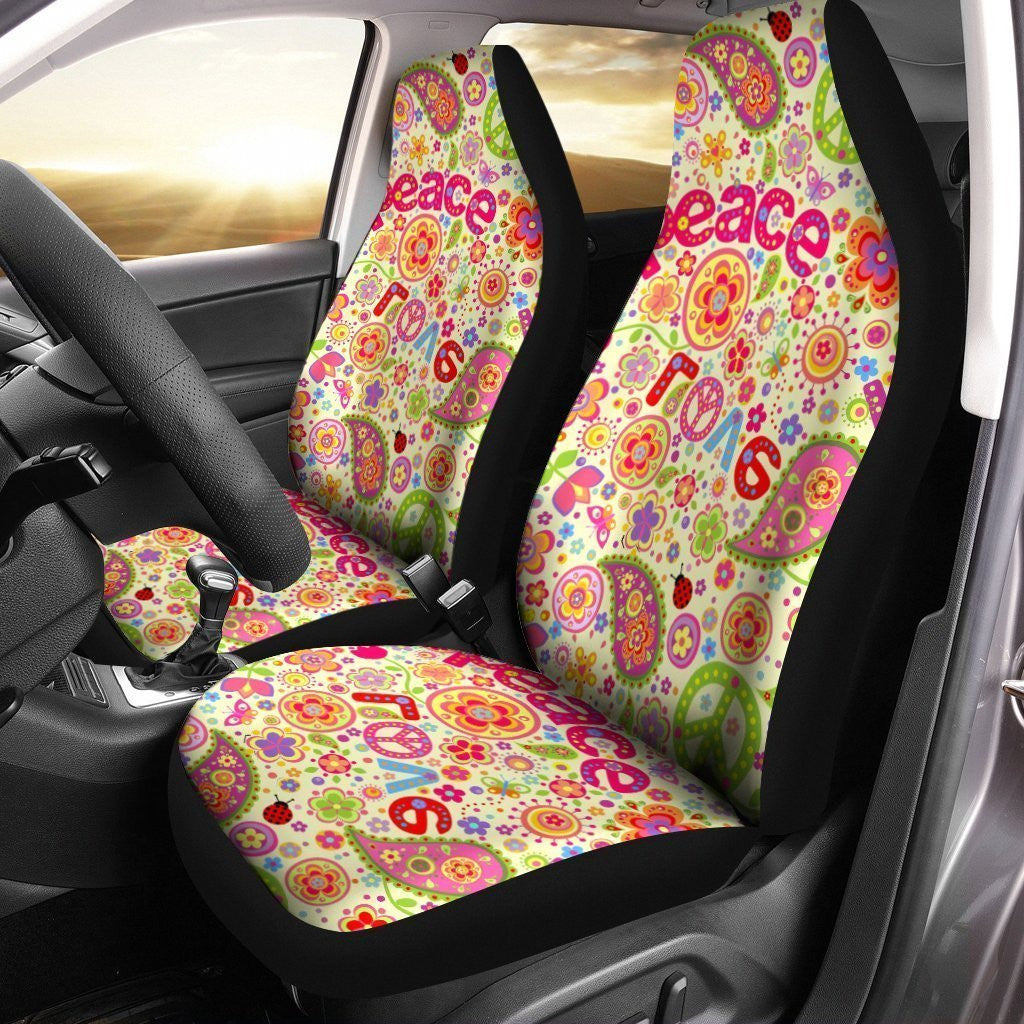 Hippie Peace Car Seat Covers Custom Flower Hippie Car Accessories