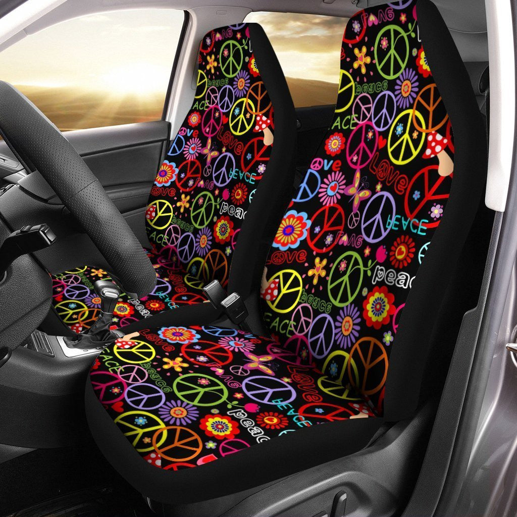 Peace Car Seat Covers Custom Love Peace Flower Car Accessories