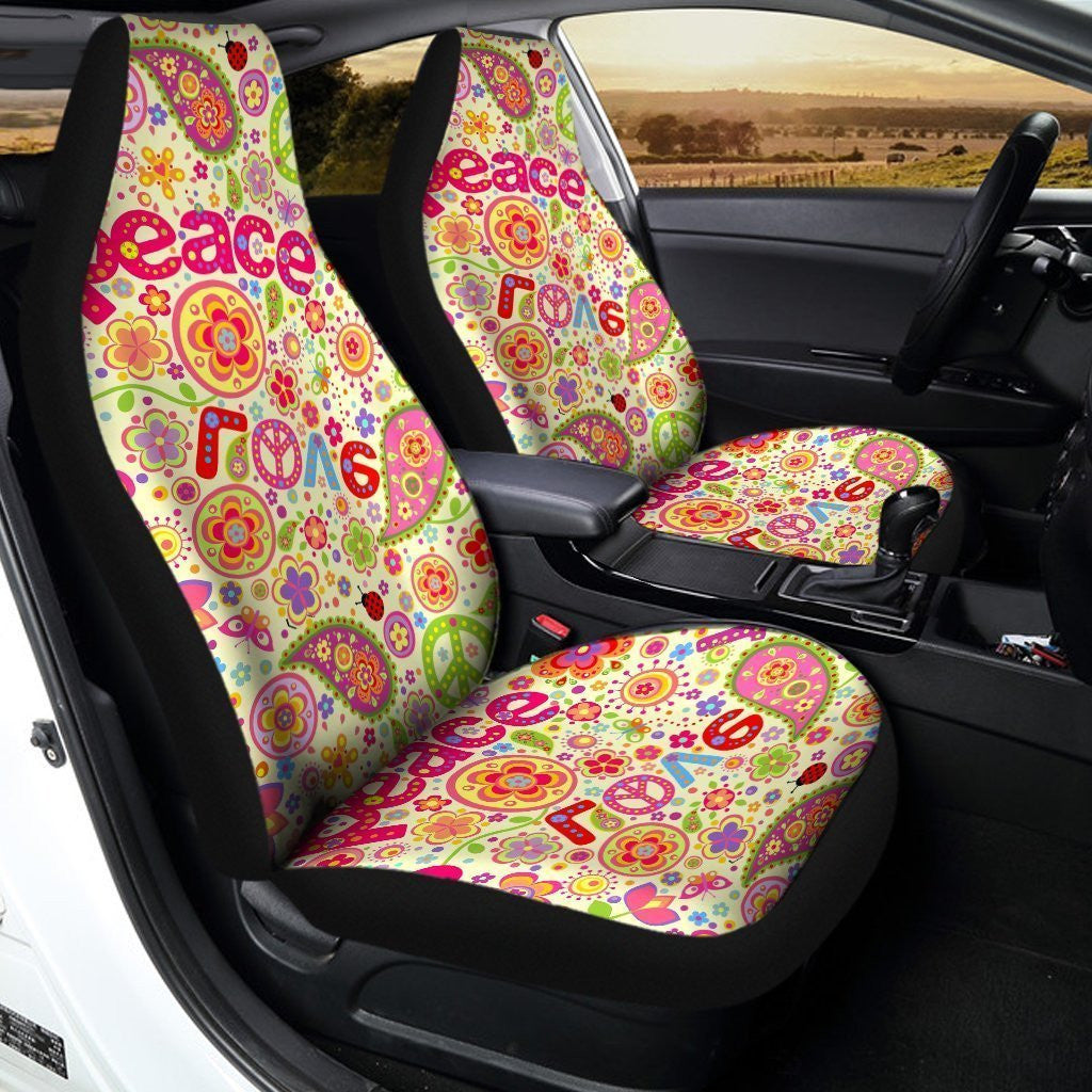 Hippie Peace Car Seat Covers Custom Flower Hippie Car Accessories
