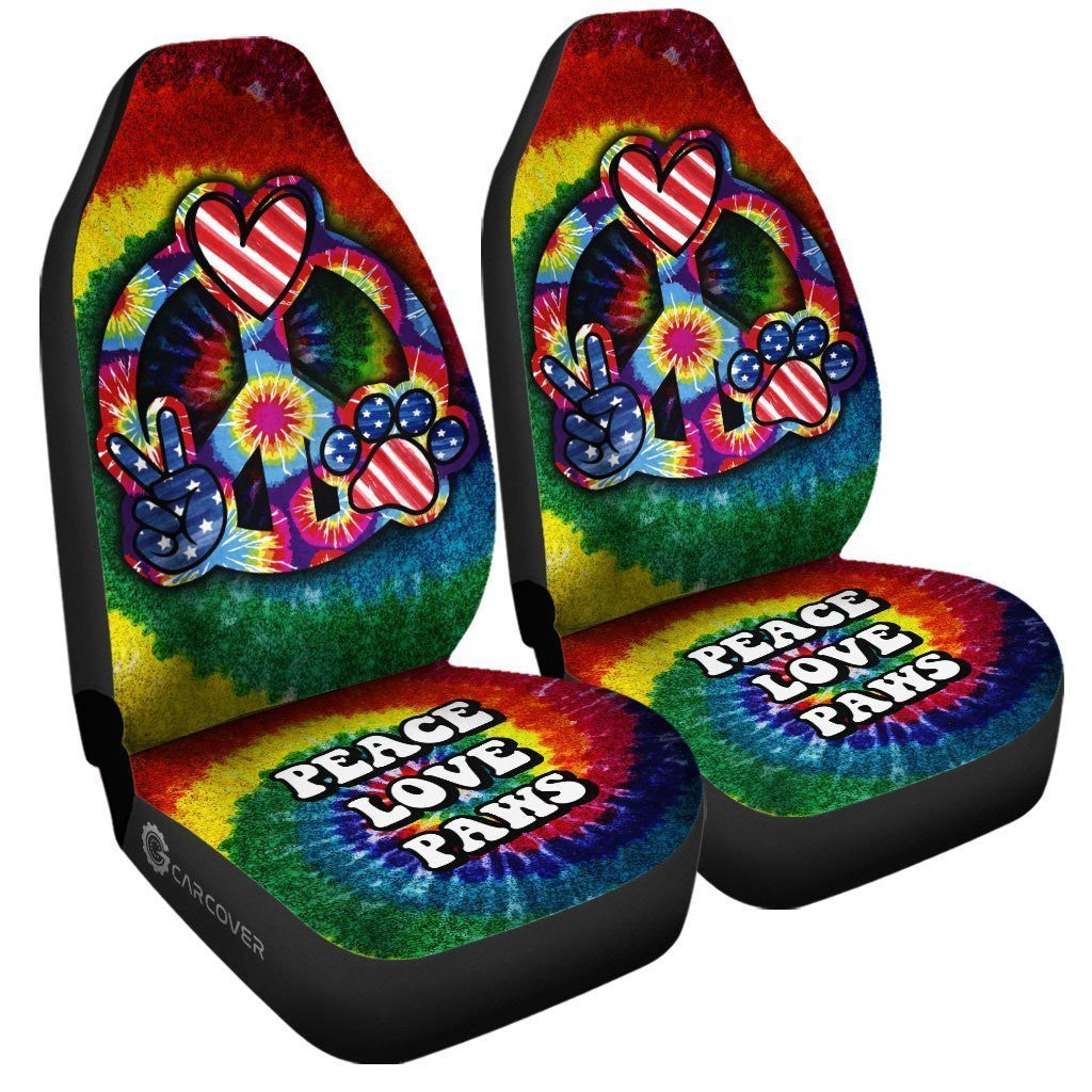 Hippie Tie Dye Car Seat Covers Custom Peace Love Paw US Flag Car Accessories Great