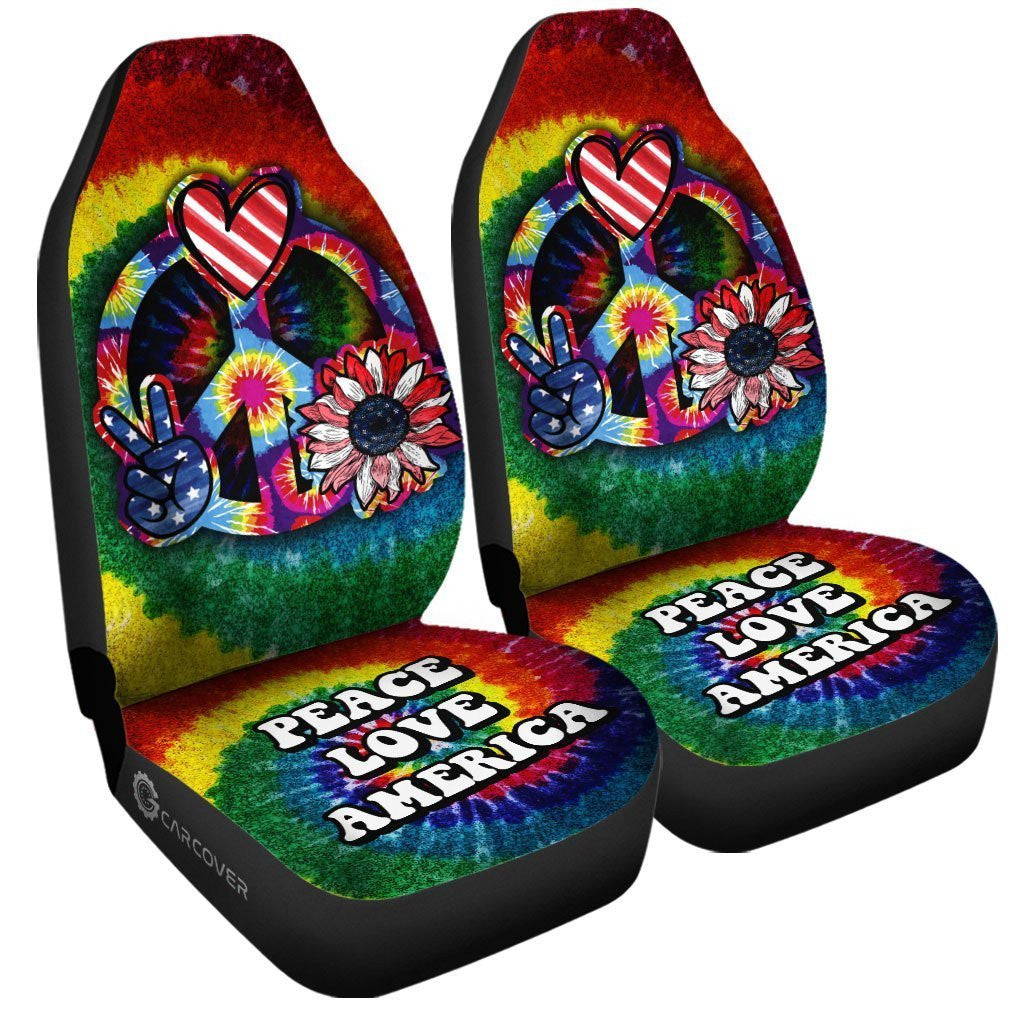 Hippie Sunflower Tie Dye Car Seat Covers Custom Peace Love America Car Accessories Meaningful Gifts