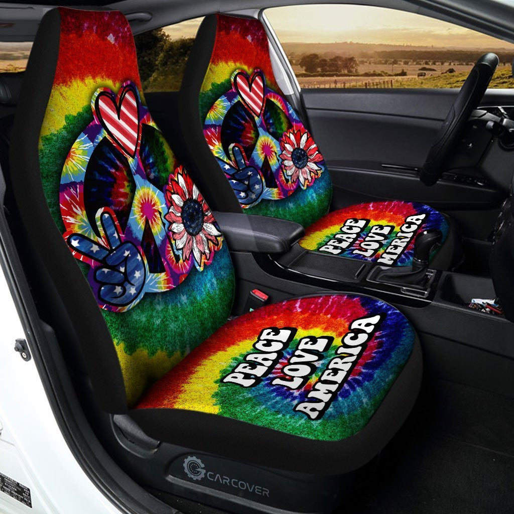 Hippie Sunflower Tie Dye Car Seat Covers Custom Peace Love America Car Accessories Meaningful Gifts