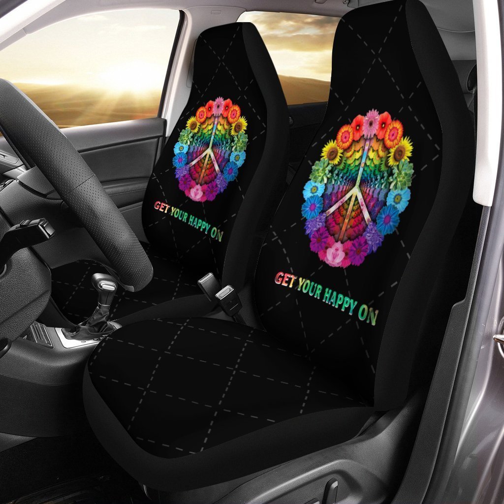 Colorful Flower Peace Car Seat Covers Get Your Happy On