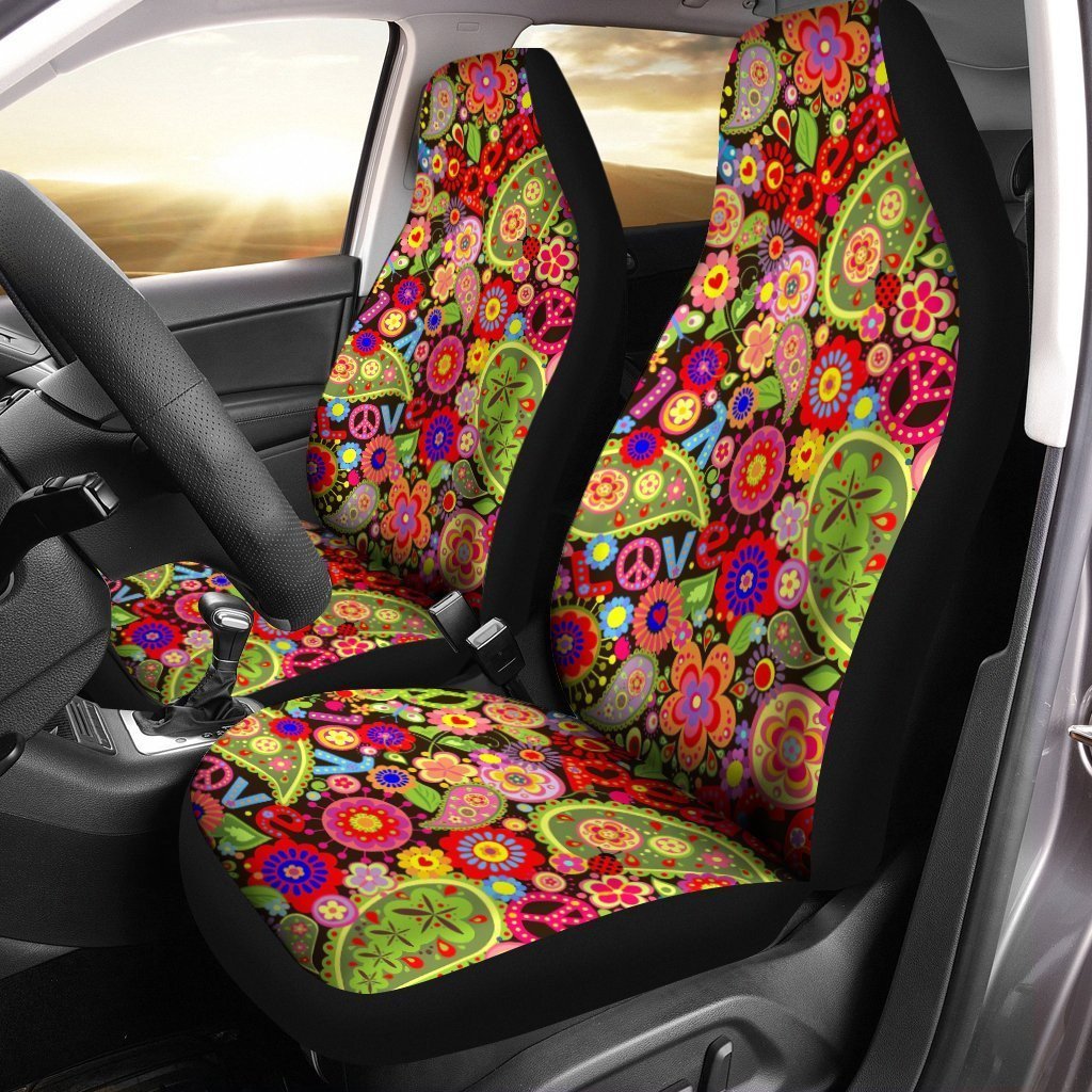 Love Peace Car Seat Covers Custom Hippie Paisley Pattern