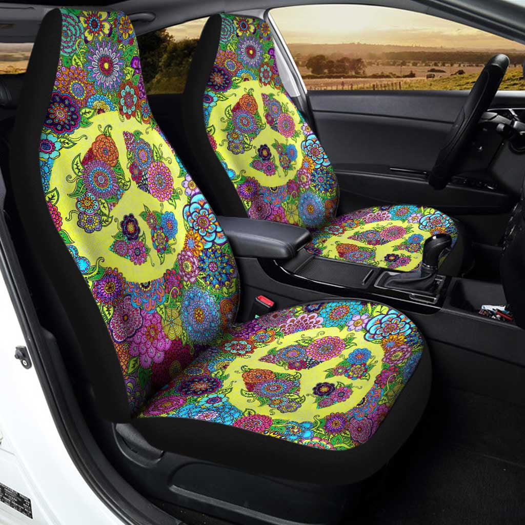 Floral Peace Car Seat Covers Custom Hippie Car Interior Accessories