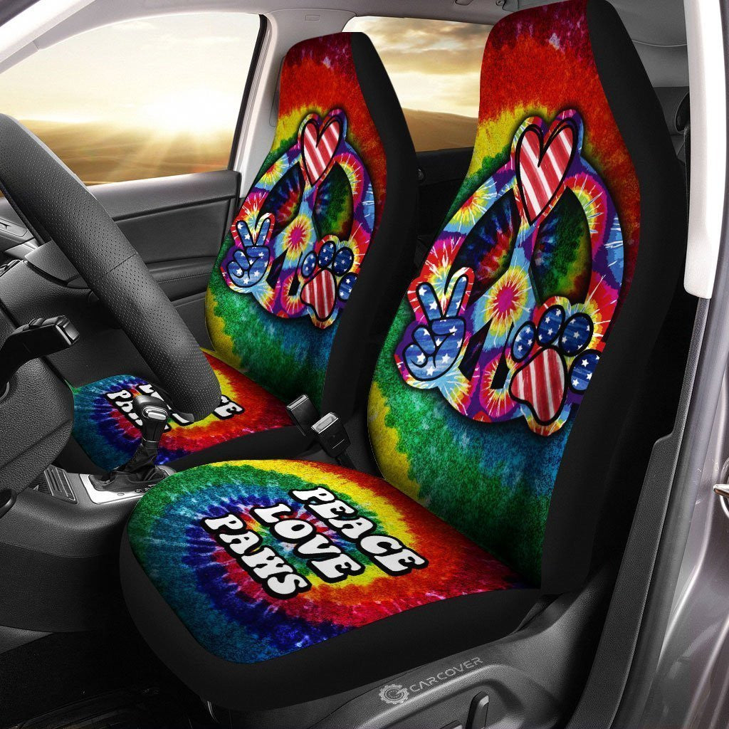 Hippie Tie Dye Car Seat Covers Custom Peace Love Paw US Flag Car Accessories Great