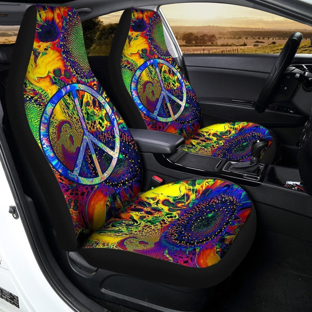 Sunflower Peace Car Seat Covers Custom Hippie Car Accessories