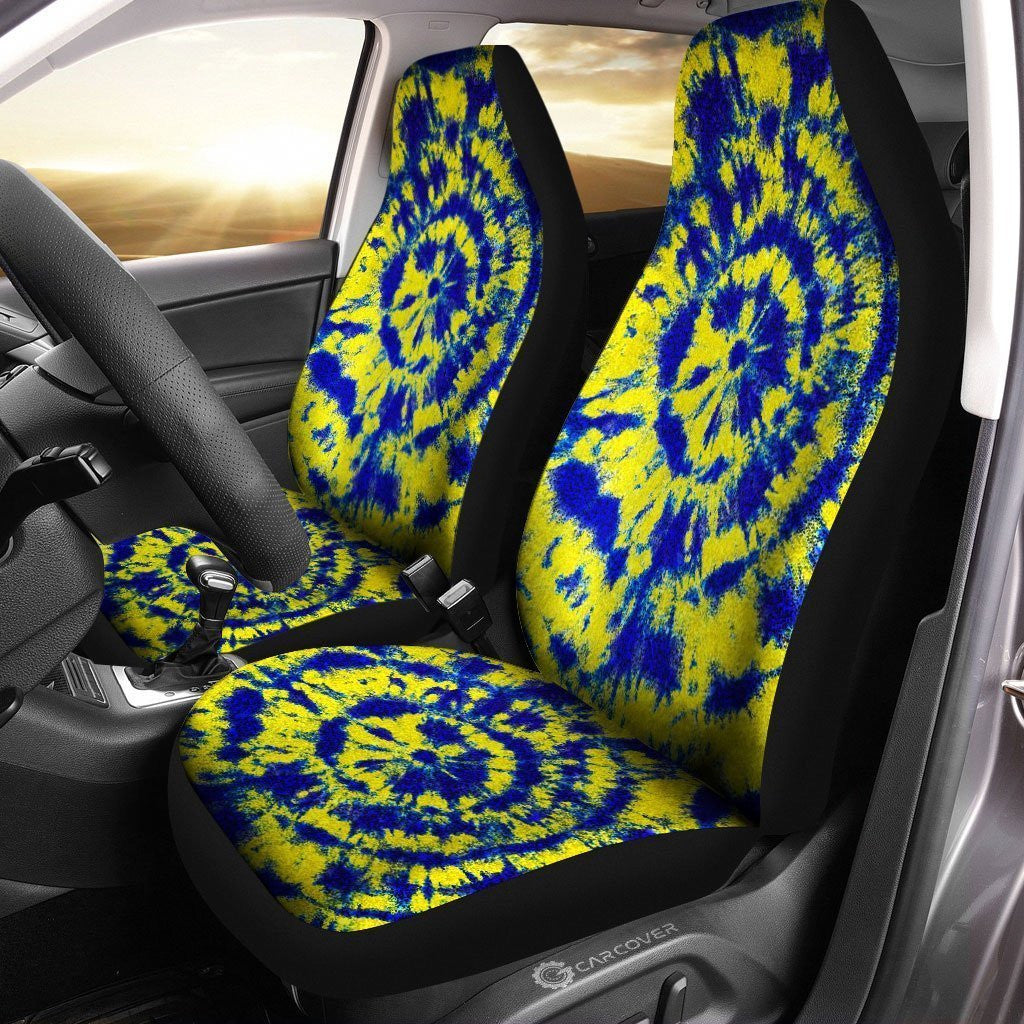 Tie Dye Car Seat Covers Custom Blue and Yellow Hippie Car Accessories