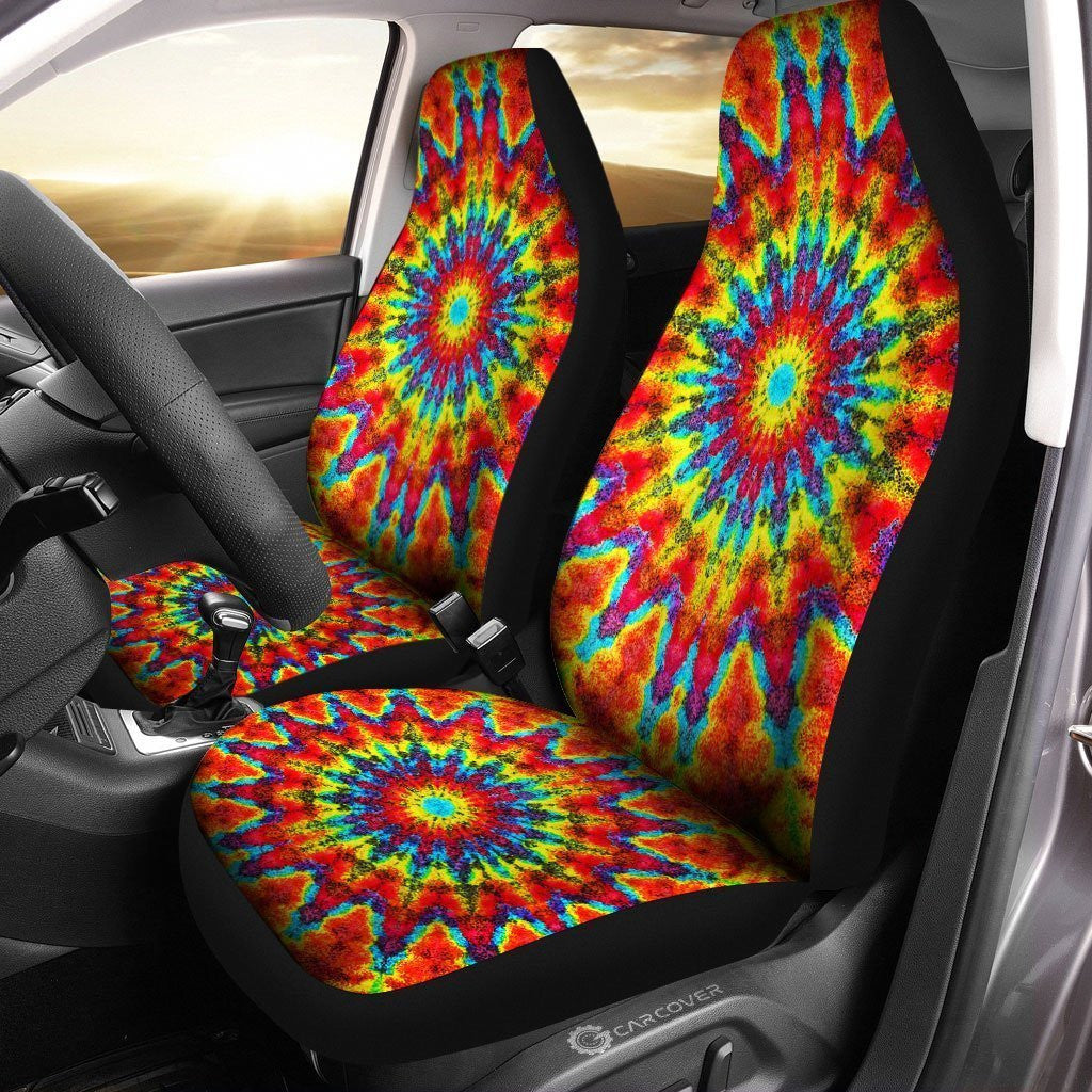 Kaleidoscope Tie Dye Car Seat Covers Custom Hippie Car Accessories