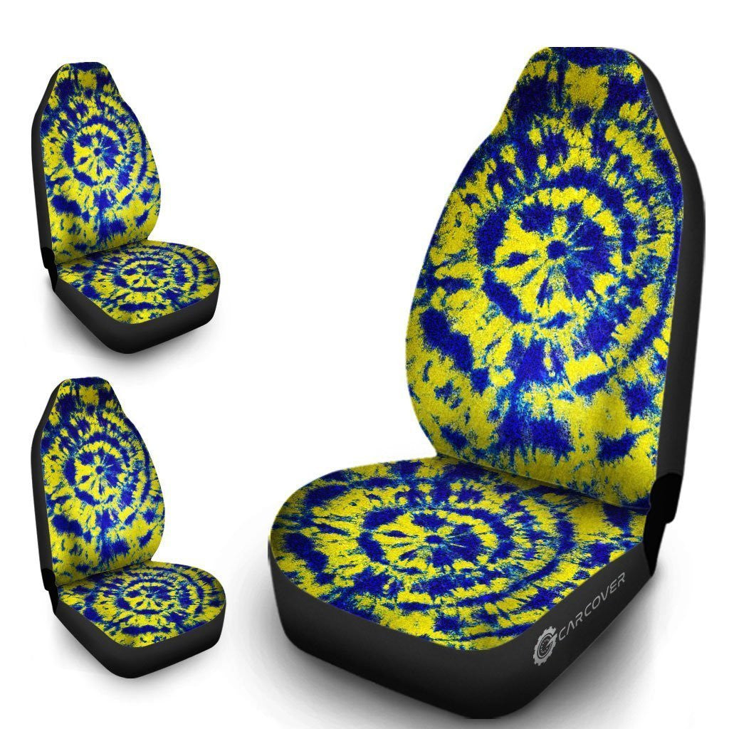Tie Dye Car Seat Covers Custom Blue and Yellow Hippie Car Accessories