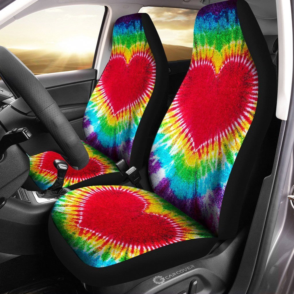 Heart Tie Dye Car Seat Covers Custom Hippie Car Accessories