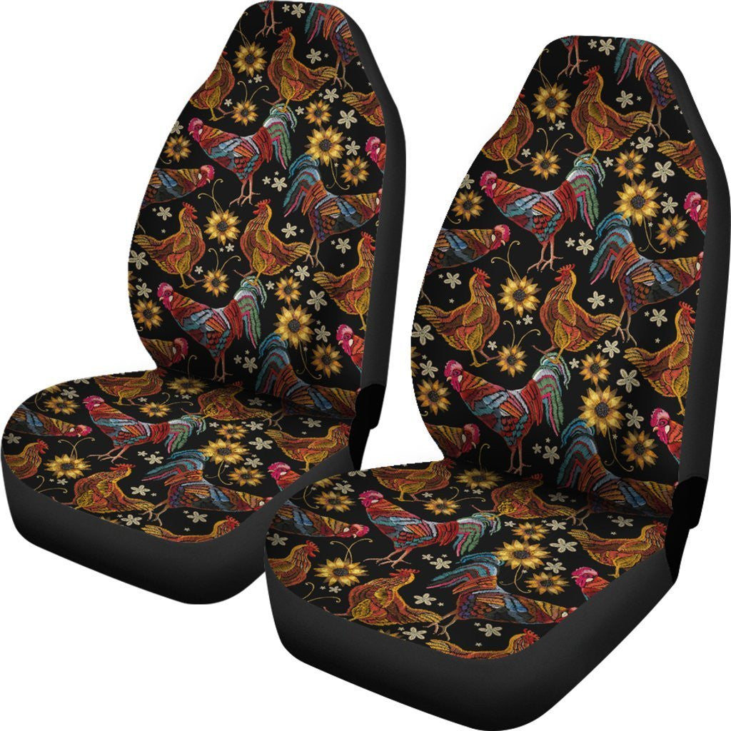 Farm Chicken Hen Flower Pattern Print Seat Cover Car Seat Covers Set 2 Pc/ Car Accessories Car Mats