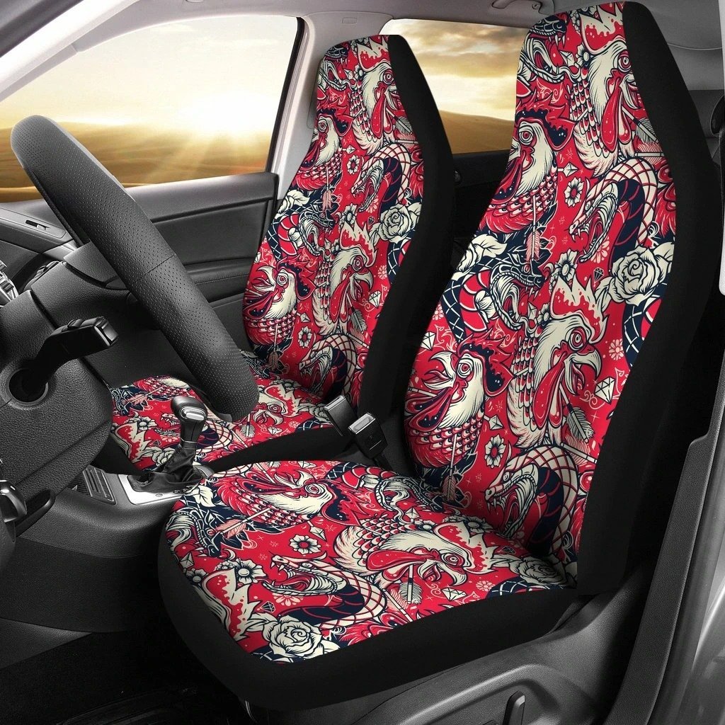 Drawing Farm Chicken Hen Car Seat Covers Set 2 Pc/ Car Accessories Car Mats Covers