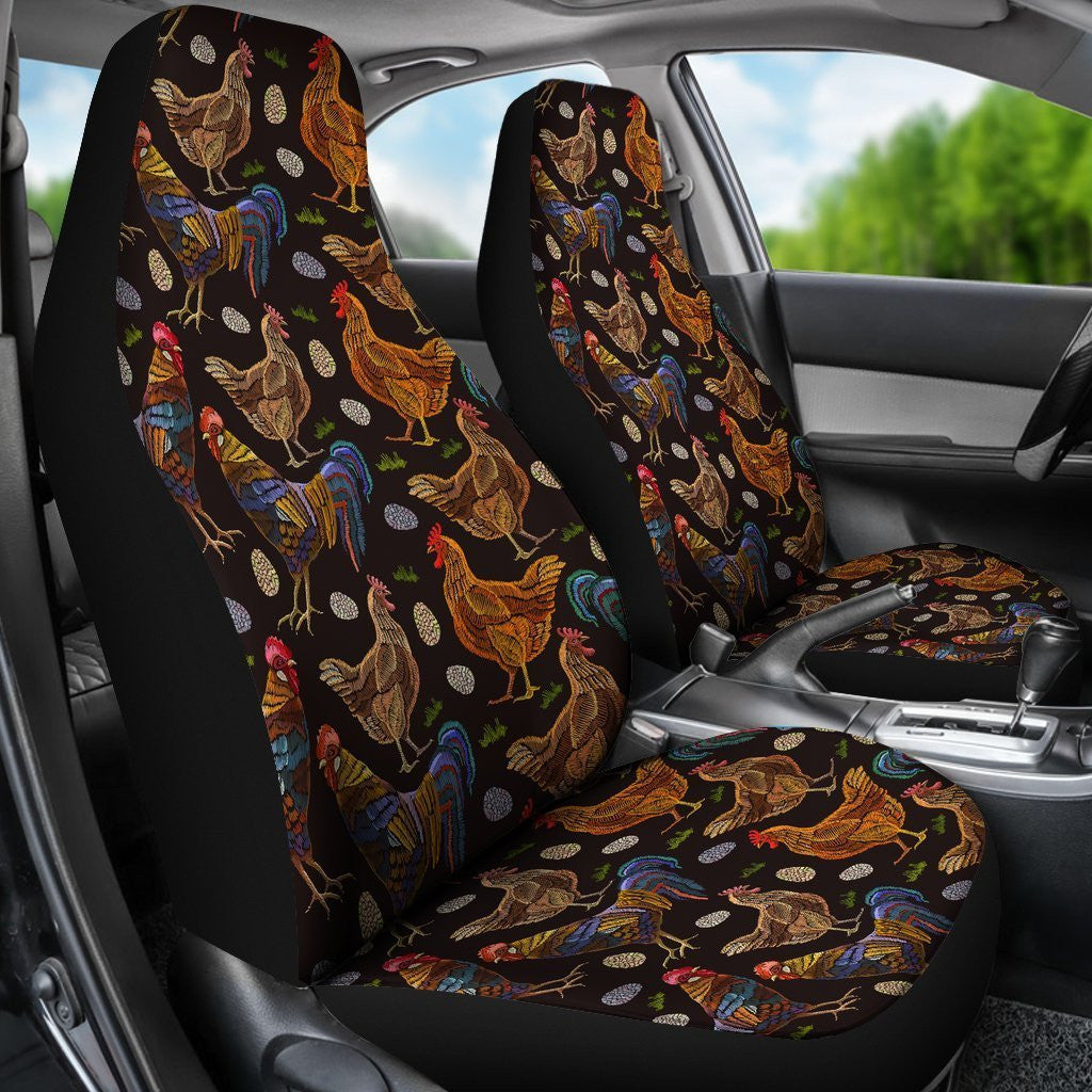 Hen Farm Chicken Eggs Pattern Print Seat Cover Car Seat Covers Set 2 Pc/ Car Accessories Car Mats