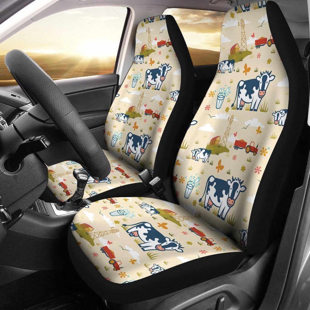 Cow Farm Design Print Car Seat Covers Set 2 Pc/ Car Accessories Car Mats Covers