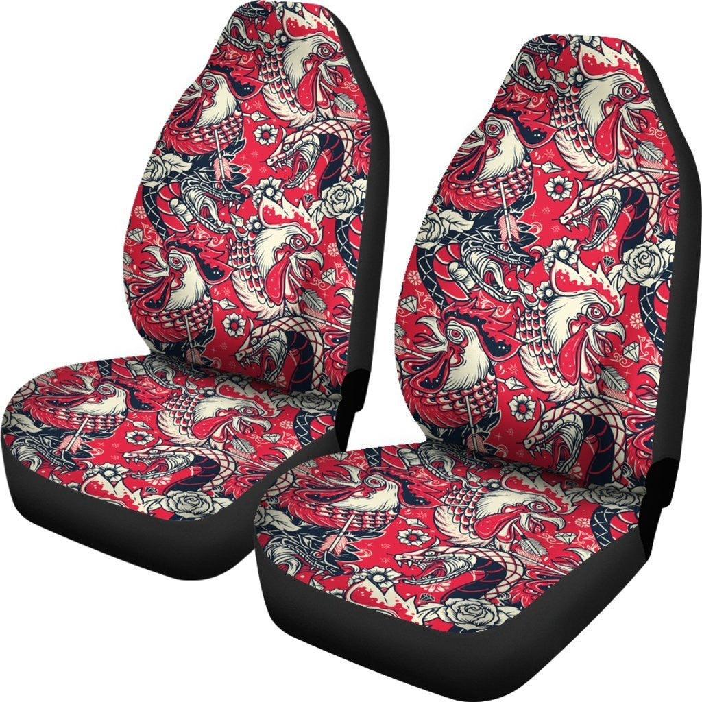 Drawing Farm Chicken Hen Pattern Print Seat Cover Car Seat Covers Set 2 Pc/ Car Accessories Car Mats