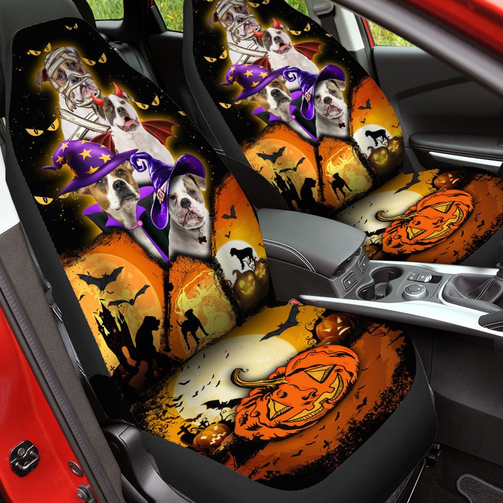American Bulldog Halloween Pumpkin Scary Car Seat Covers