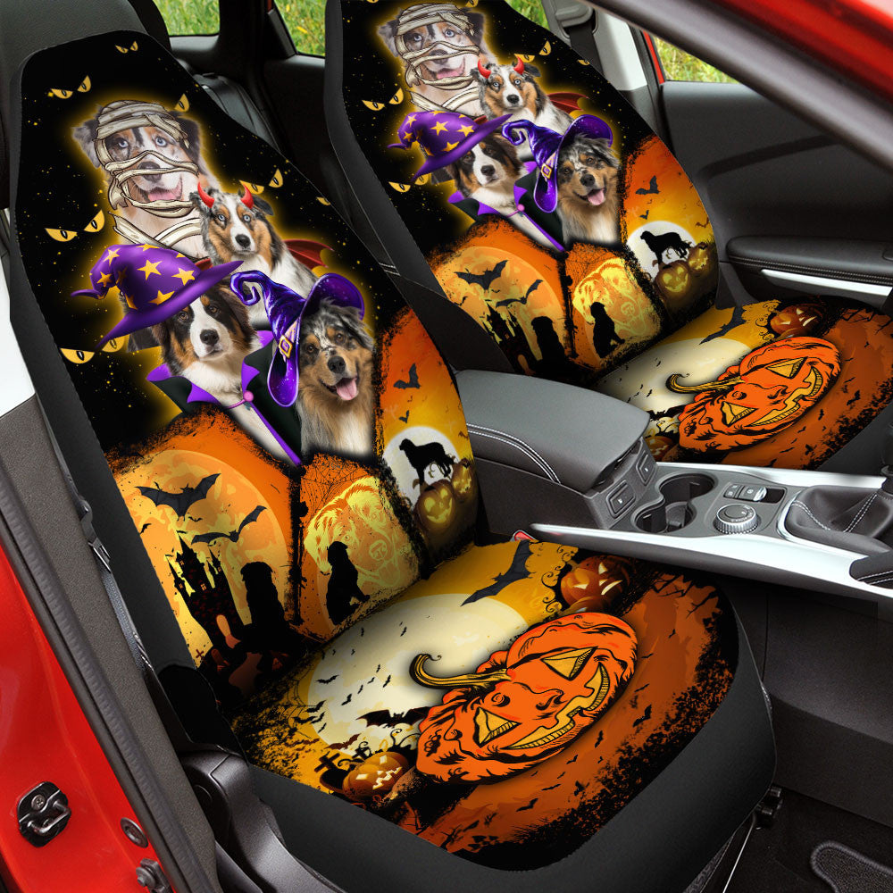 Australian Shepherd Halloween Pumpkin Scary Car Seat Covers