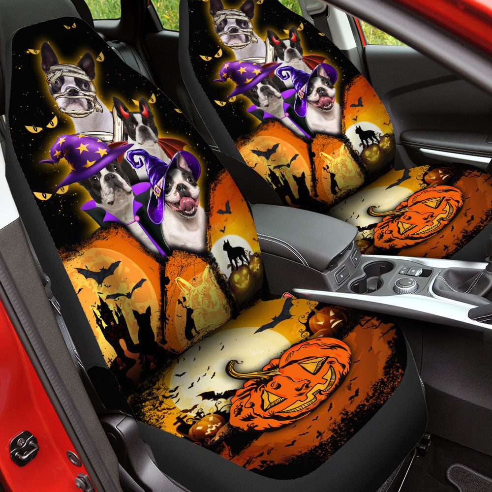 Boston Terrier Halloween Pumpkin Scary Car Seat Covers