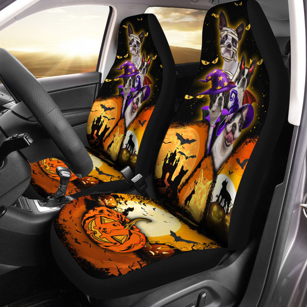 Boston Terrier Halloween Pumpkin Scary Car Seat Covers