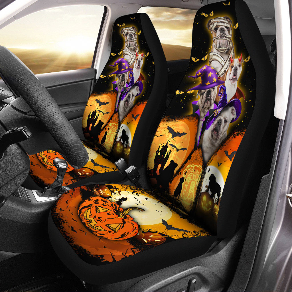 Bulldog Halloween Pumpkin Scary Car Seat Covers