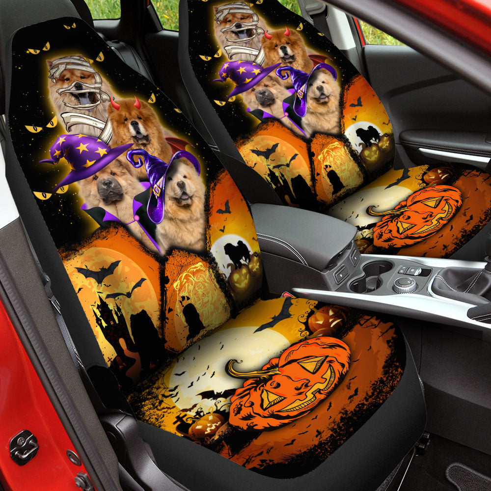 Chow Chow Halloween Pumpkin Scary Car Seat Covers