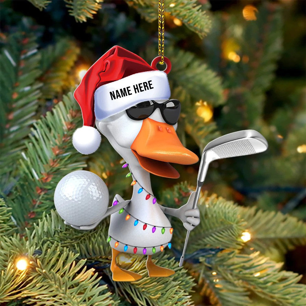Golfing Duck - Personalized Christmas Ornament- Christmas Gift For Golfer