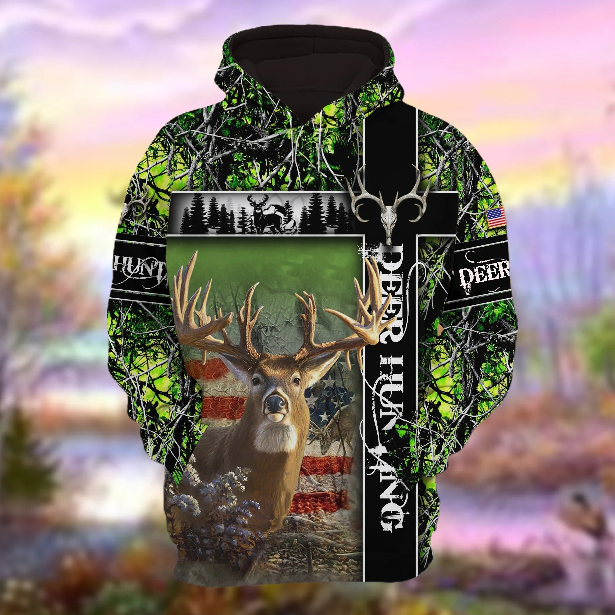 Personalized Deer Hunting Hoodie 3D Pullover American Forest Pattern Deer Hunting Hoodie Hunting Club Uniform